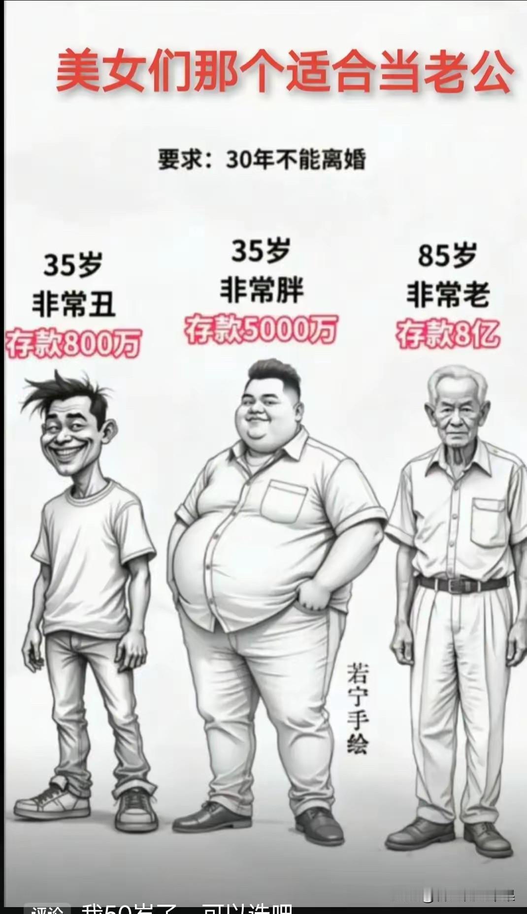 我敢打赌，如果真的给钱，所有女生都是选最后一个，不接受反驳！