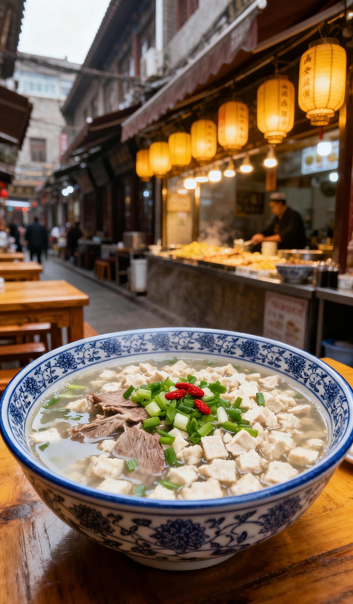 西安回民街泡馍鲜醇，老巷摊头肉夹馍香酥；宝鸡西府老街臊子面酸香地道，现擀面皮酸辣
