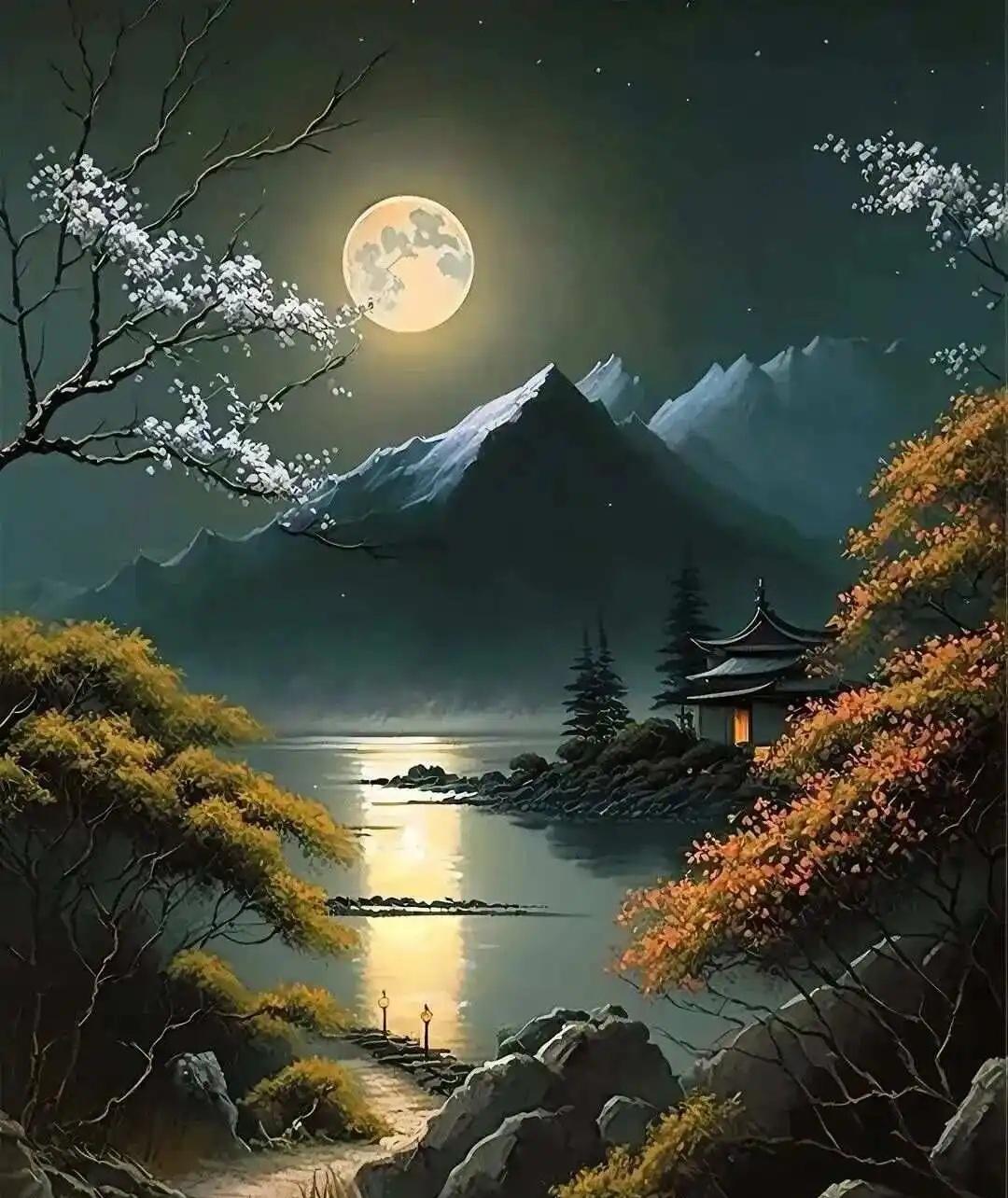 上联：一轮皓月悬清夜，下联：满院欢声庆中秋。上联：桂香漫卷千家月，下联：