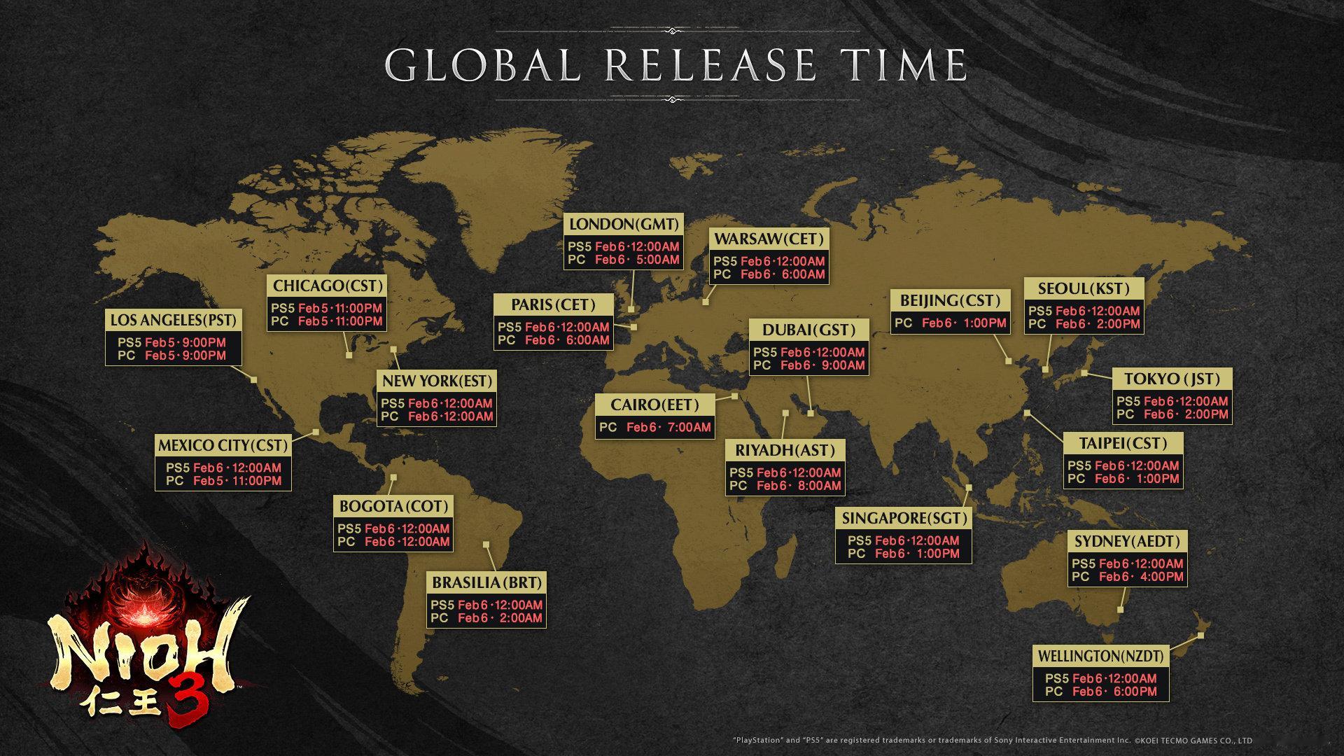 《仁王3》全球解锁时间公开，PC版将于北京时间2月6日下午1点发售，PS5版则将