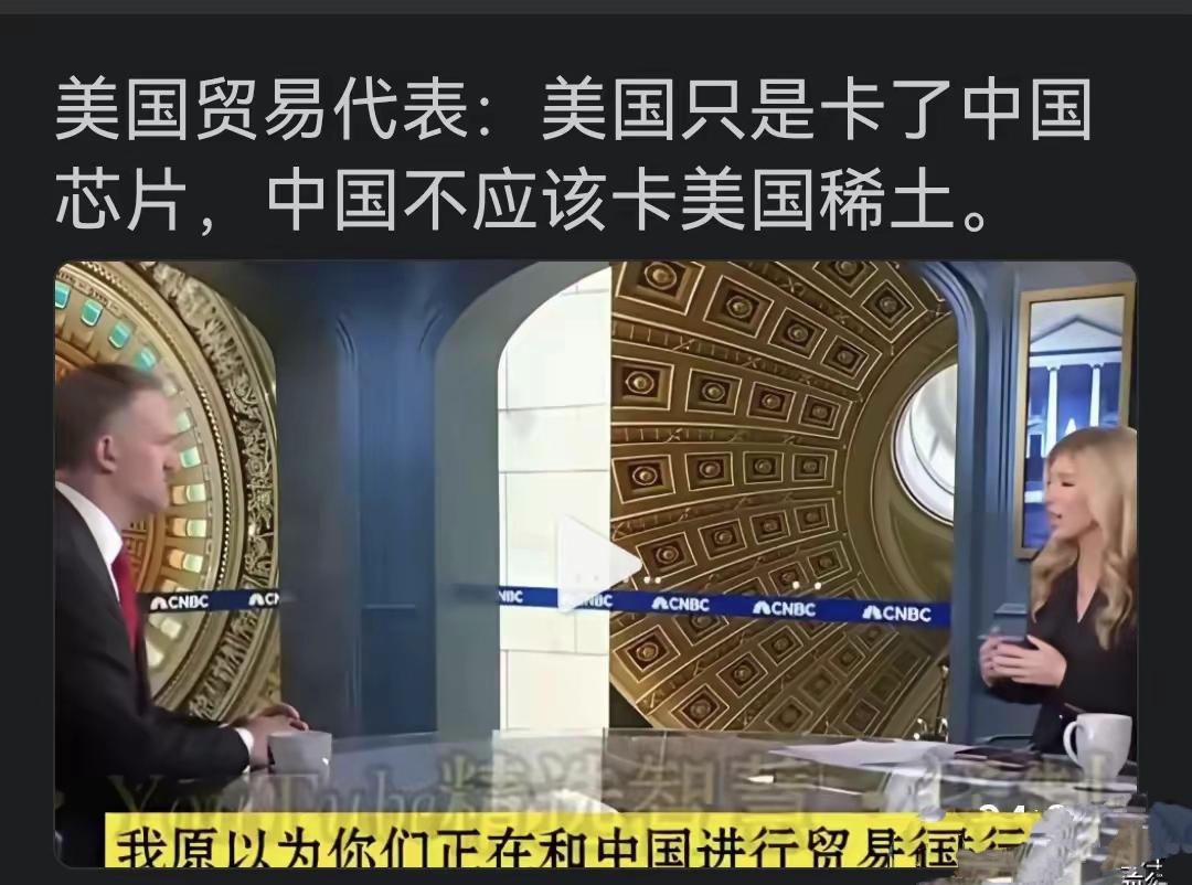 美国贸易代表称，我们只是封禁了中国芯片，中国不应该禁止我们的稀土。他们曾说过，战