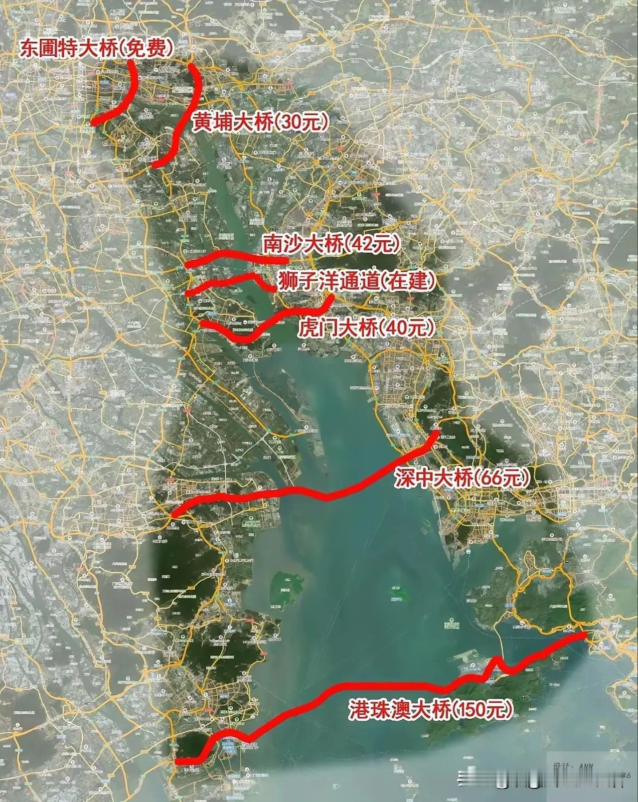 珠江三角洲的桥梁确实密集!以前没钱的时候，一座虎门大桥就承担了沟通两岸的任务