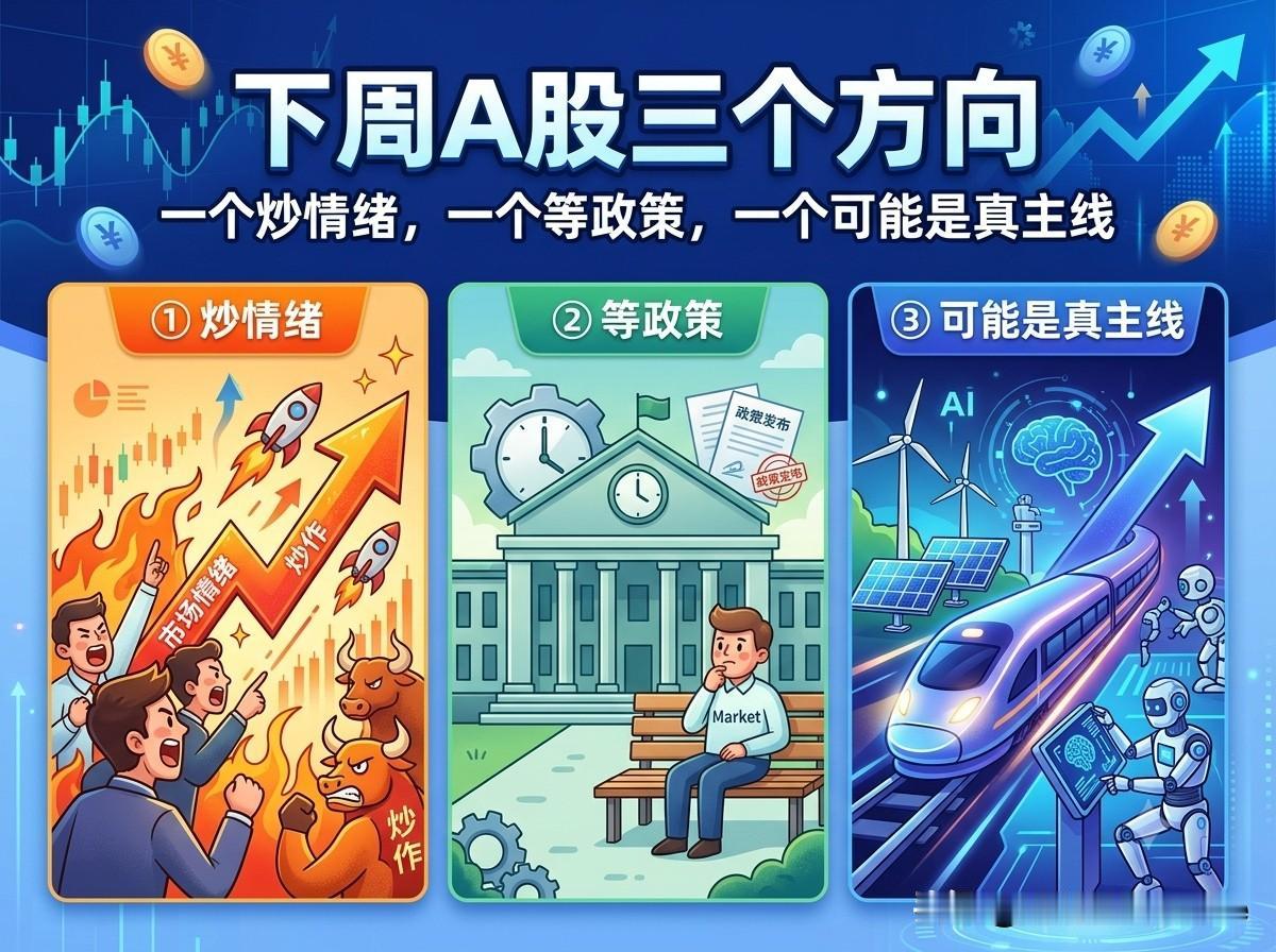 下周A股三个方向，一个炒情绪，一个等政策，一个可能是真主线A股从来不缺热点，