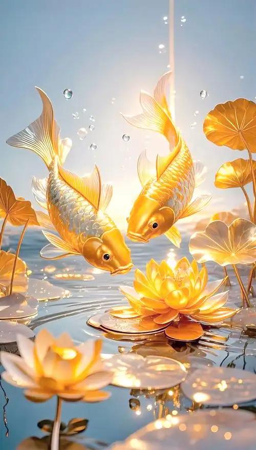 下联：水漾鱼咏荷。