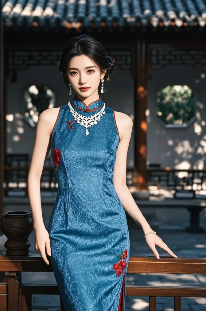 高档珠宝配丝质旗袍，她在庭院光影中走出了一场东方梦境