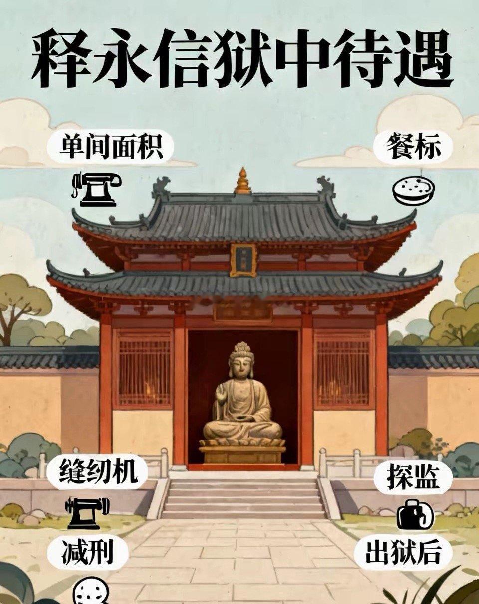 很好奇，释永信一审获刑24年，在监狱里还享受哪些待遇？有网友讲，释永信曾任中国佛