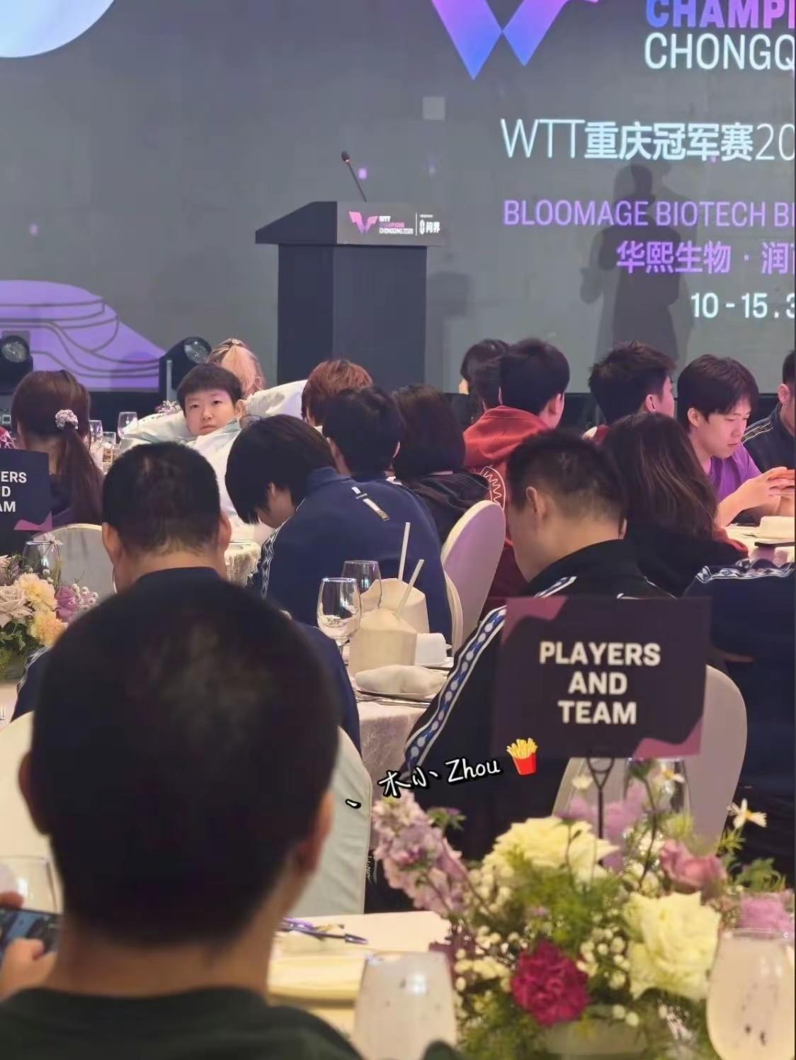 新鲜的莎头参加晚宴来了！重庆冠军赛晚宴如期而至，两小只参加晚宴的神情把人萌翻了