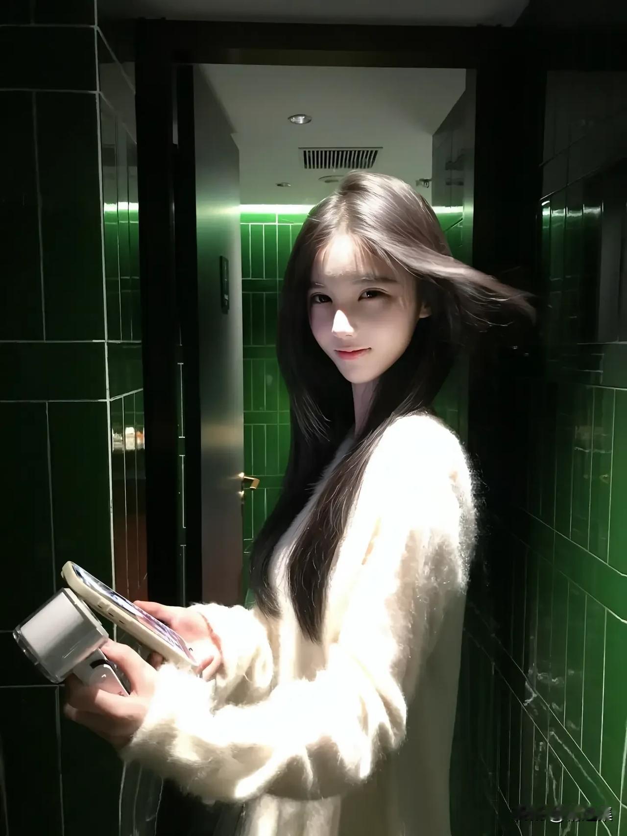 镜中人影动，笑语入画来。