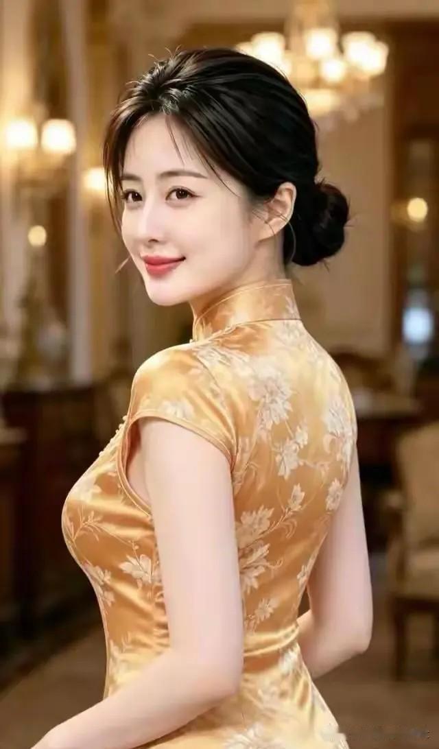 西江月·锦旗袍云髻轻盘素影，金纹锦缎旗袍。回眸浅笑韵如醪，一派东方风调。