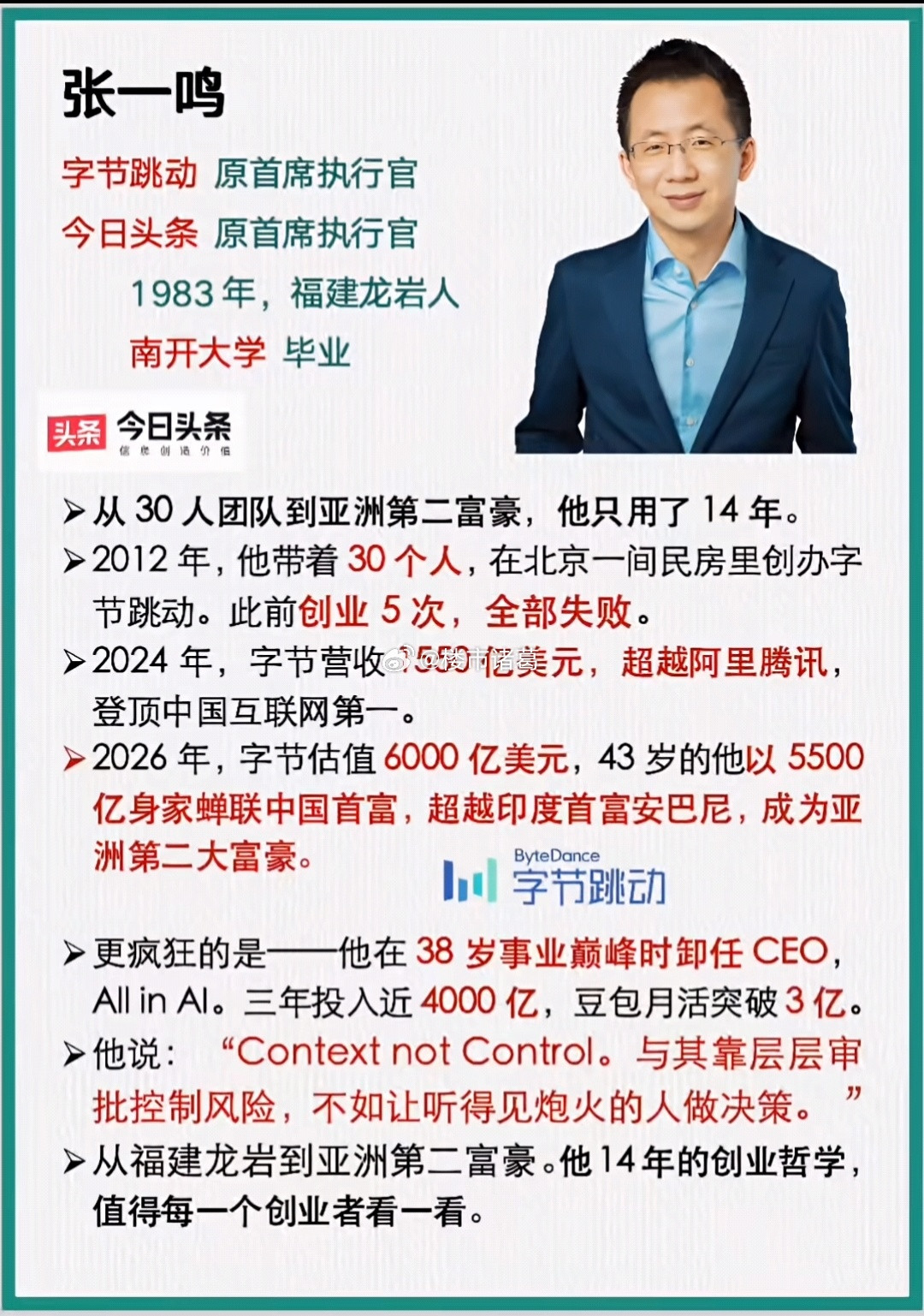 张一鸣的创业之路，太燃了。