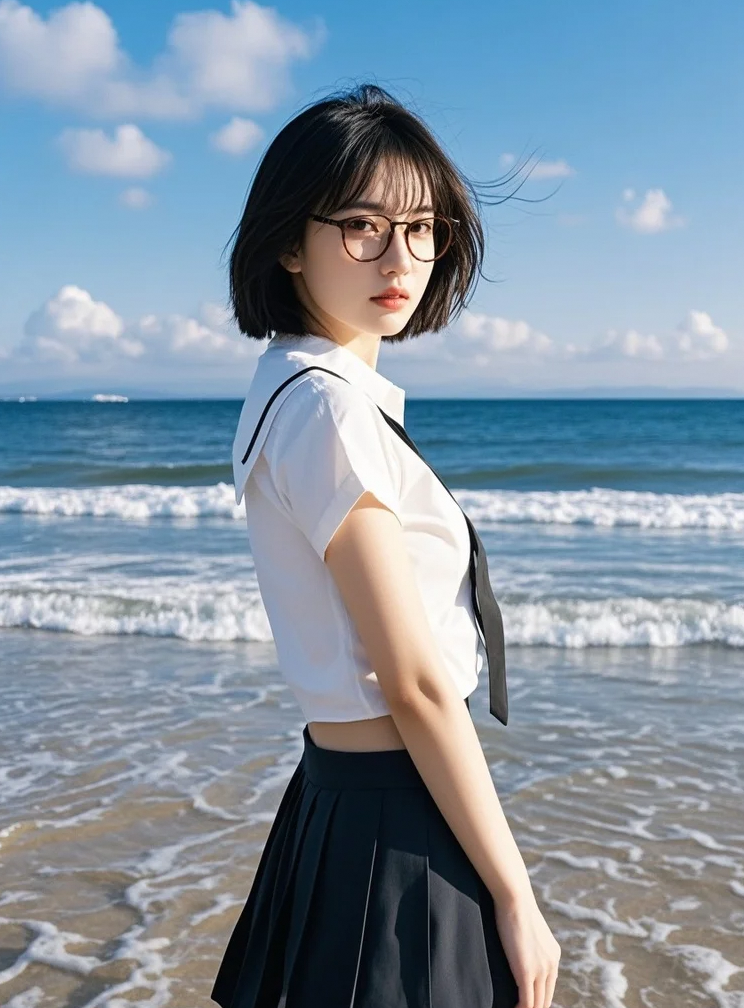镜头捕捉美女与浪花的欢乐邂逅