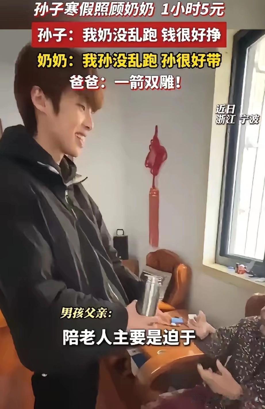 寒假的大学生回到家中，父亲叫他陪着97岁的奶奶。这份工作是父亲给他安