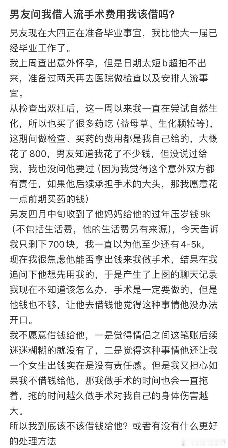 男友问我借人流手术费用我该借吗❓​​​