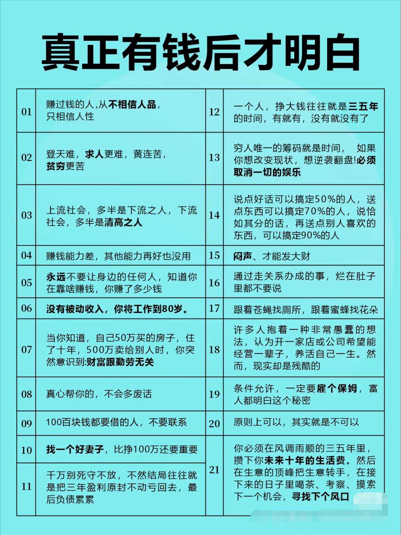 真正有钱后，你会明白财富背后是人生真相！先收藏起，说不定哪天能用上！[比心]