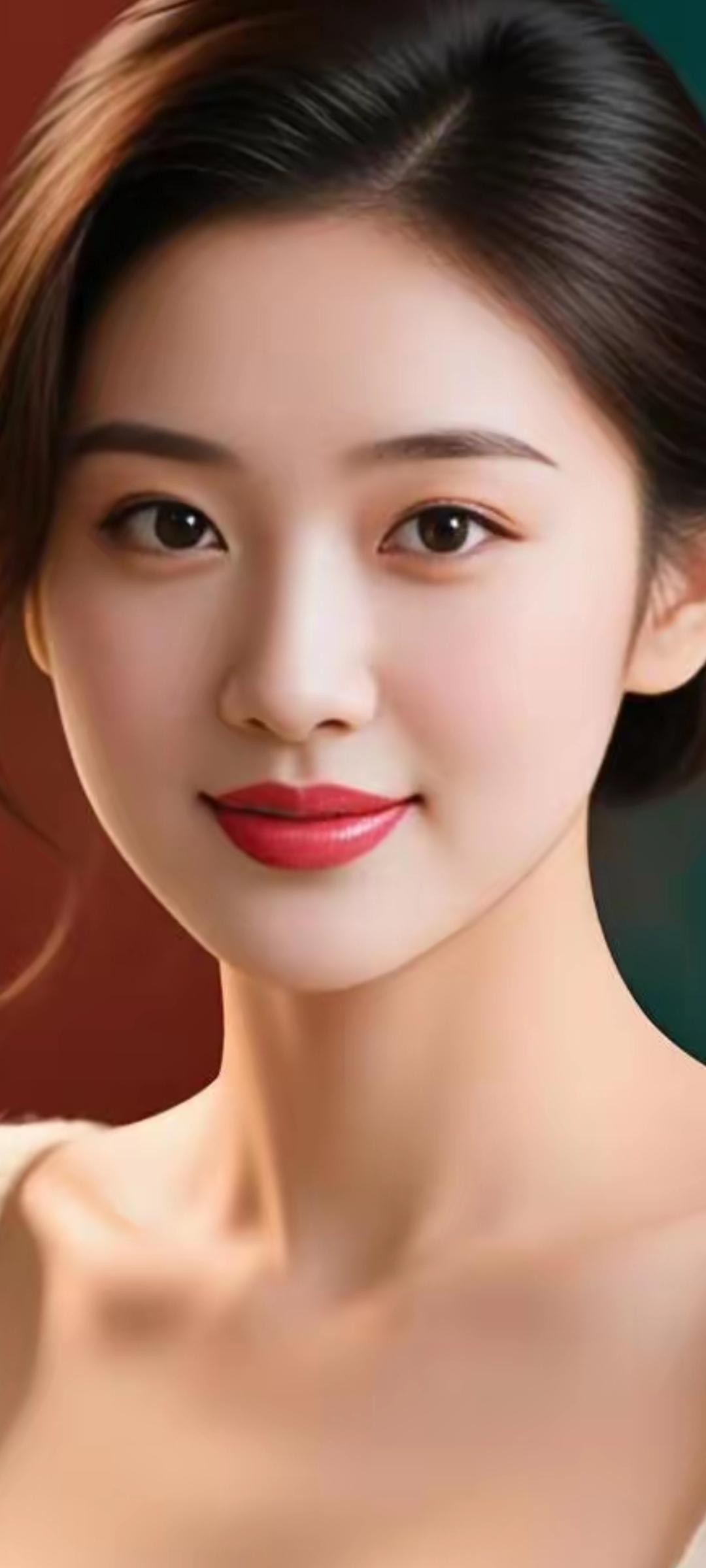 温柔甜美的微笑，红唇轻启，散发迷人魅力。