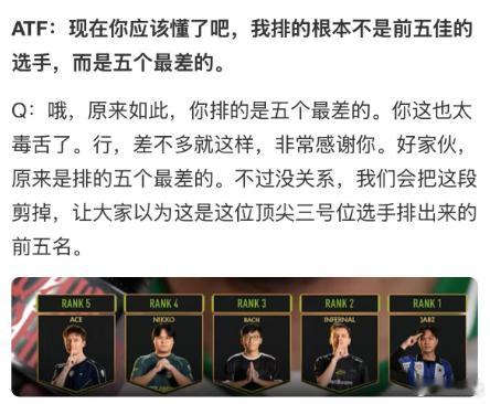 别人排最佳，ATF则是装模做样排了最差的五个三号位，他把Bach排在了第三dot