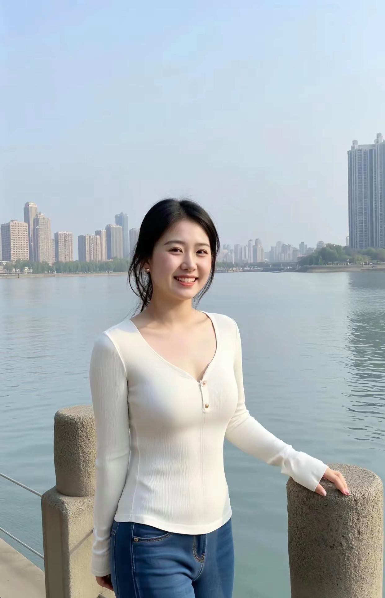 河边漫步，秋风拂面，惬意十足。