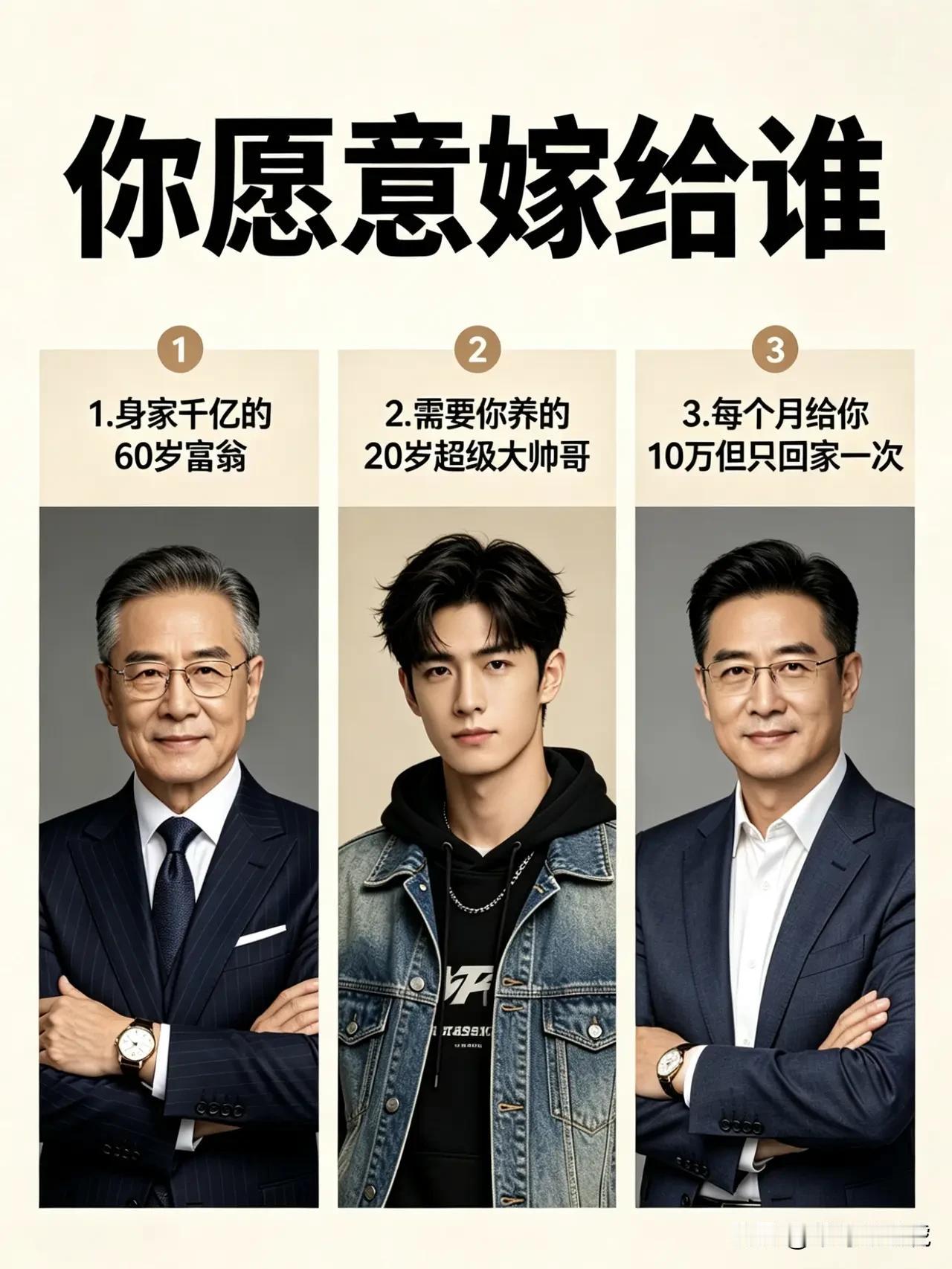 女同胞们，你们愿意嫁哪个？实话实说！