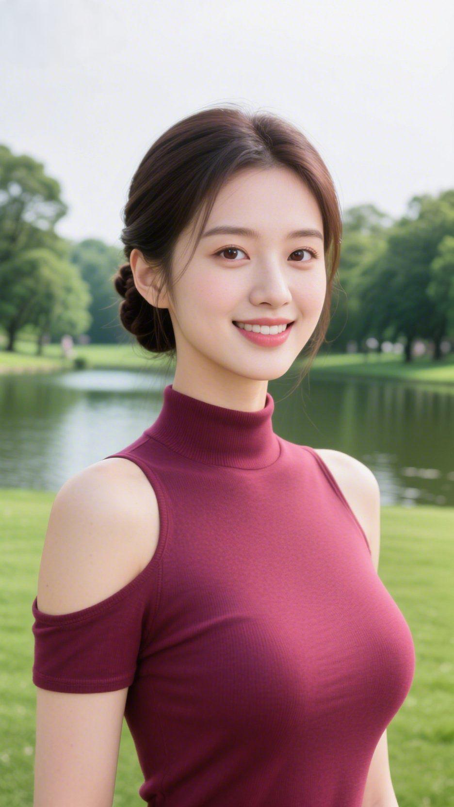 《湖畔的酒红清柔》风裹着草木的气息漫过湖面时，她像一捧沾了晨露的酒红，落在