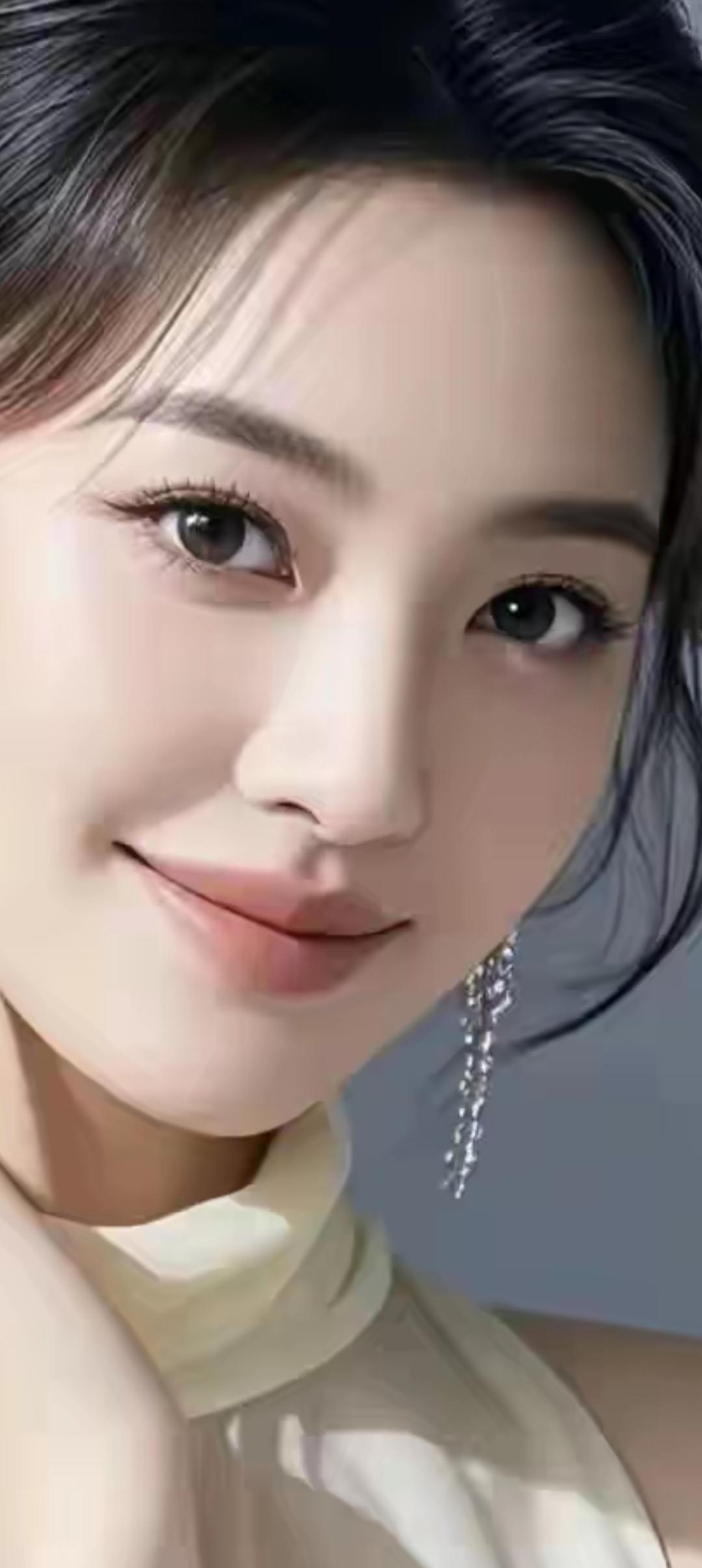 优雅微笑，闪耀耳环，温柔动人。