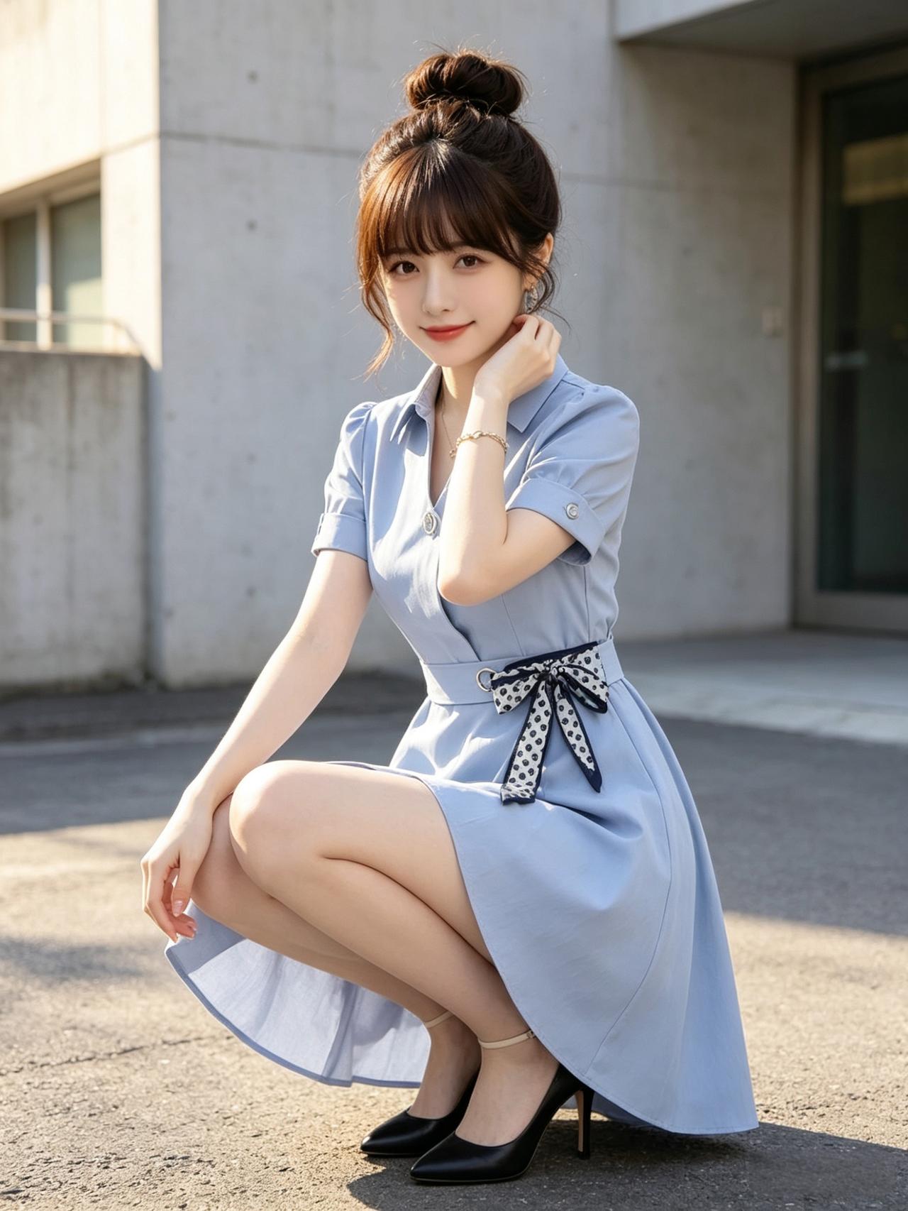 优雅蓝裙，甜美微笑，元气少女，元气满满！🌞💕有什么有气质的好看长裙推荐知性