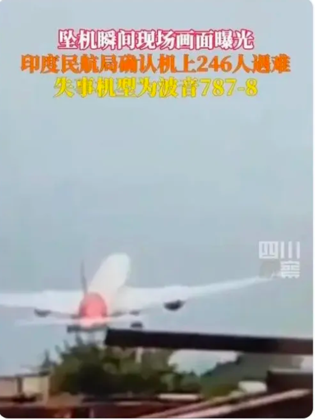 6月12日，环球网消息，印度一架客机波音787载242人，从艾哈迈达巴德机场飞往