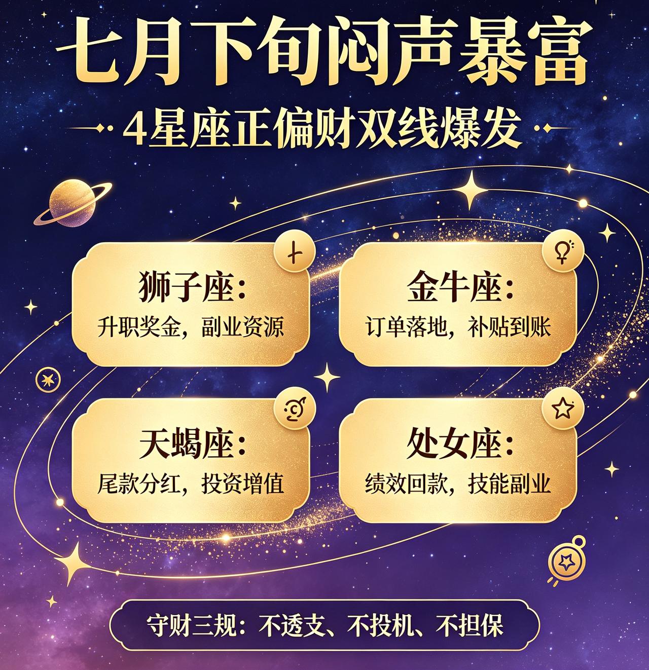 七月下旬闷声暴富！4星座正偏财双线爆发，财运挡不住！！七月下旬