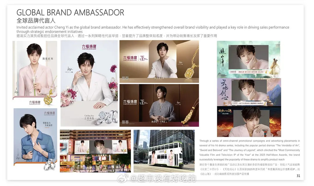 六福财报再次展示代言人功绩含毅量超高，盈利再次创新成毅等于成亿，财顶太牛了成毅成