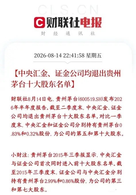 汇金，证金都掉出了茅台的前十大股东，看来白酒板块是真的不受欢迎了一季度的时候：汇
