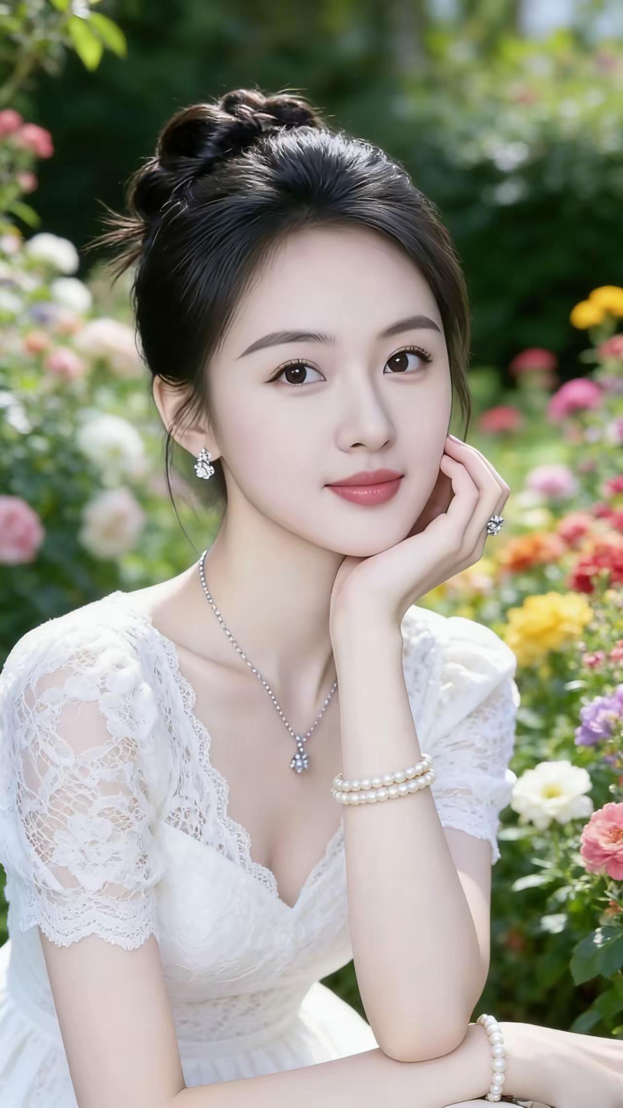 优雅白裙少女，花海中的梦幻时刻