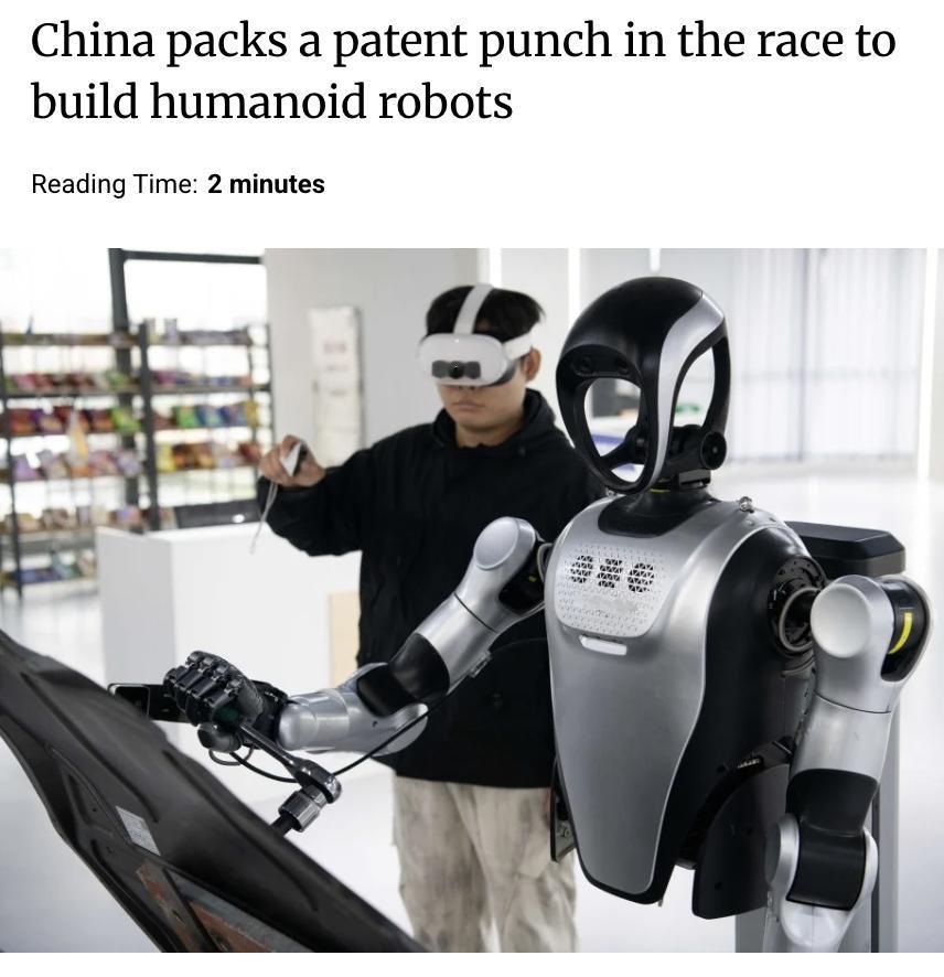 外媒：在人形机器人竞赛中，中国以专利数量和成本优势大幅领先据摩根士丹利最新《