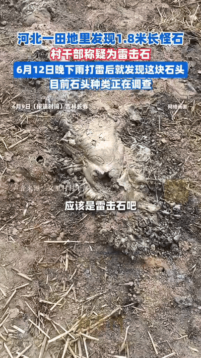 河北，一村民去地里干活，突然发现地里出现了一块怪石，长1.8米，宽五六十厘米，村