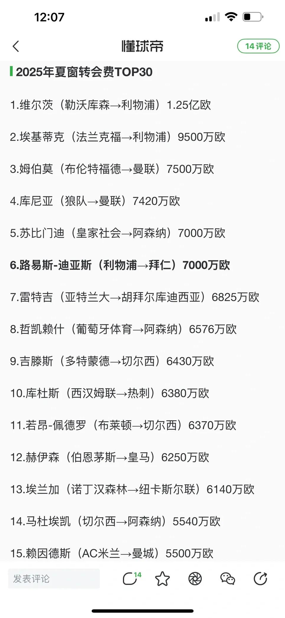 今年夏窗最贵转会，一眼望去全是英超球队。找其他联赛真不容易，找找看吧。6