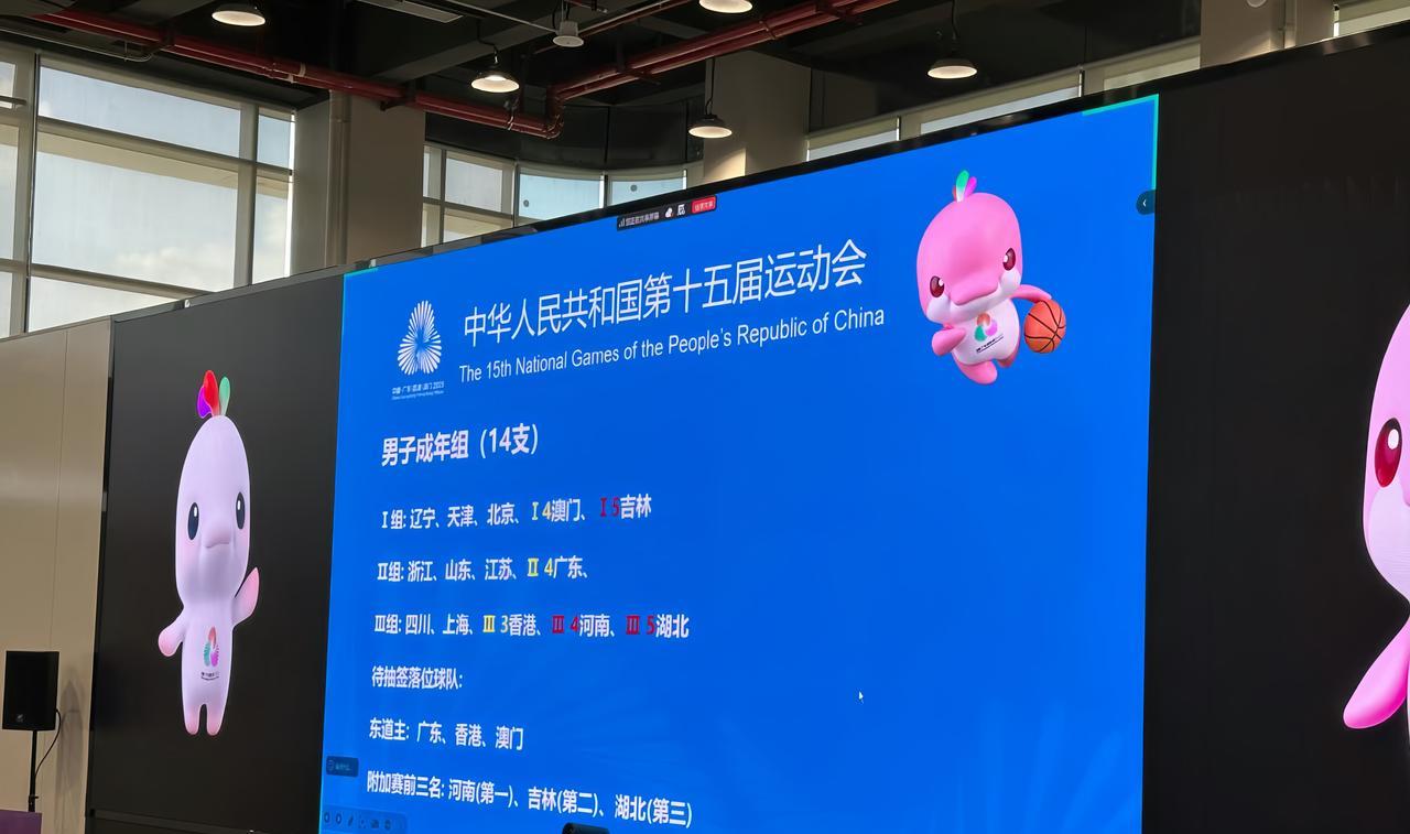 第十五届全运会五人制篮球分组抽签结果出来了：成年男子组，广东男篮与浙江、山东