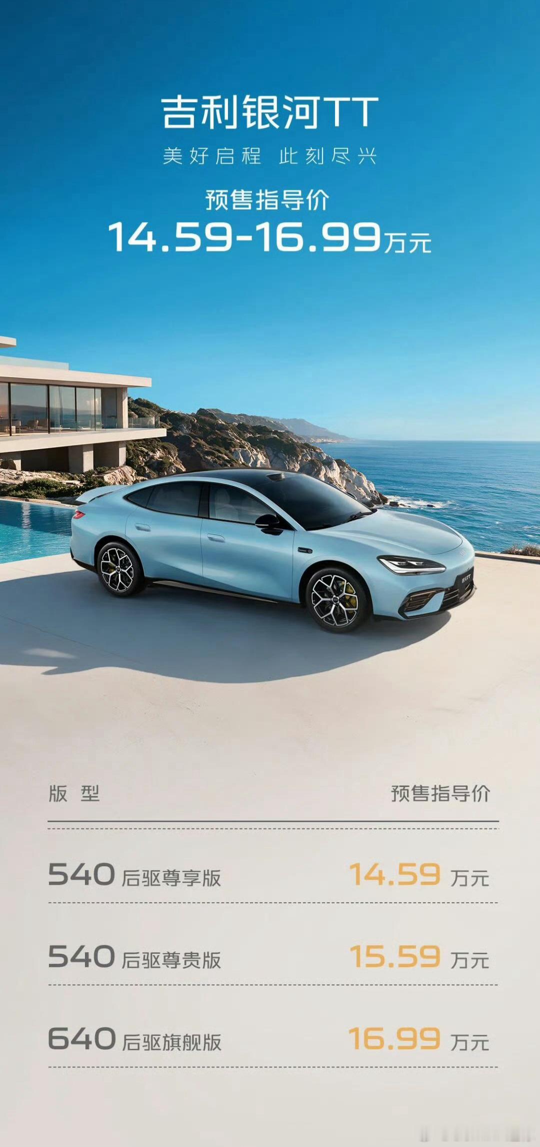 吉利银河TT，5米级的轿车，入门版本52度电续航540km，高配64度电续航64