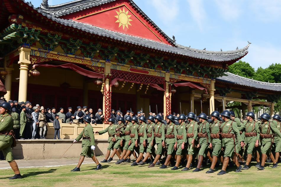 1944年4月的昆明，滇地中式飞檐殿宇的檐顶嵌着青天白日徽，成了这场阅兵式的庄重