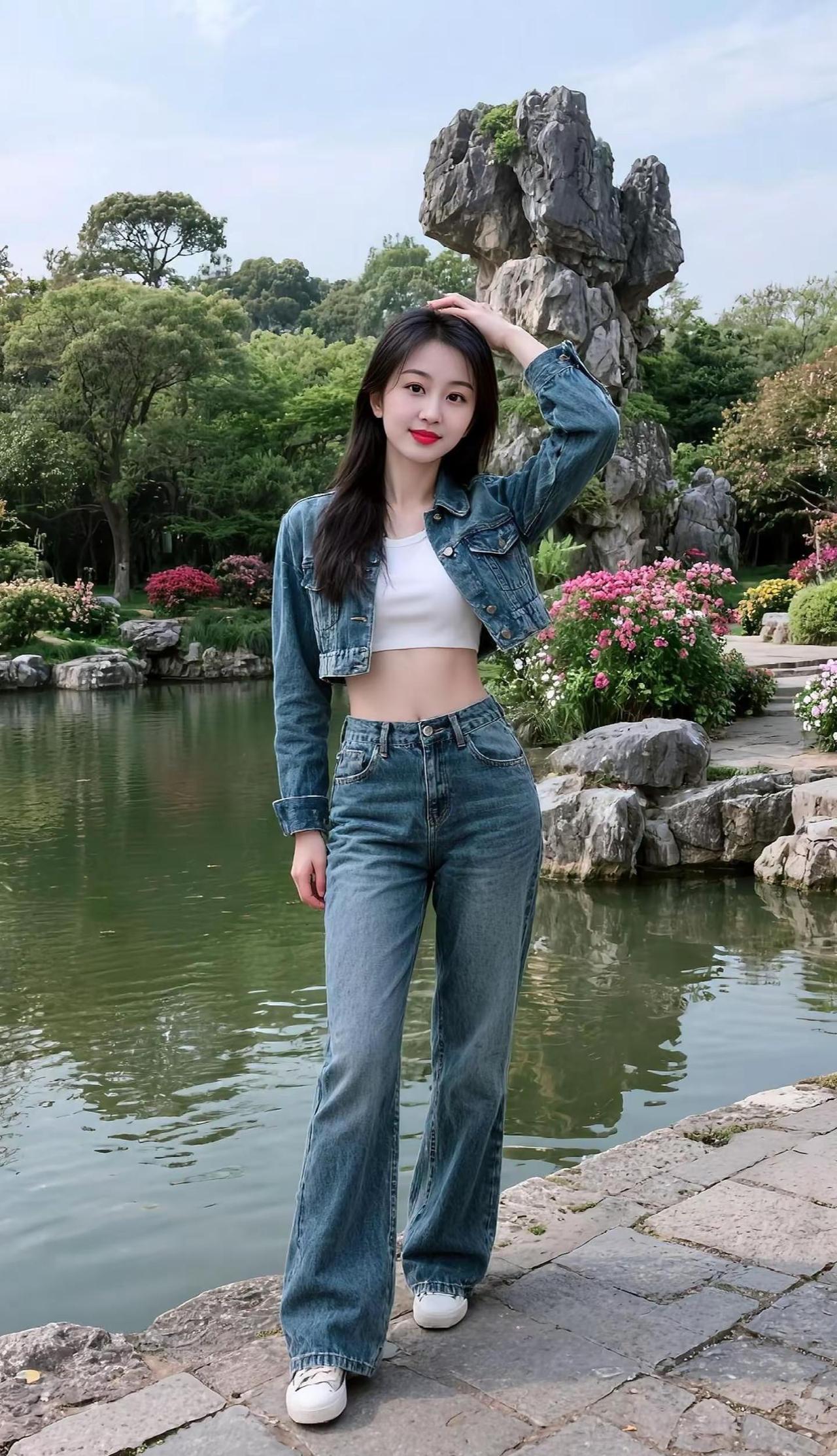 AI湖畔牛仔照休闲减龄穿搭小姐姐颜值巅峰