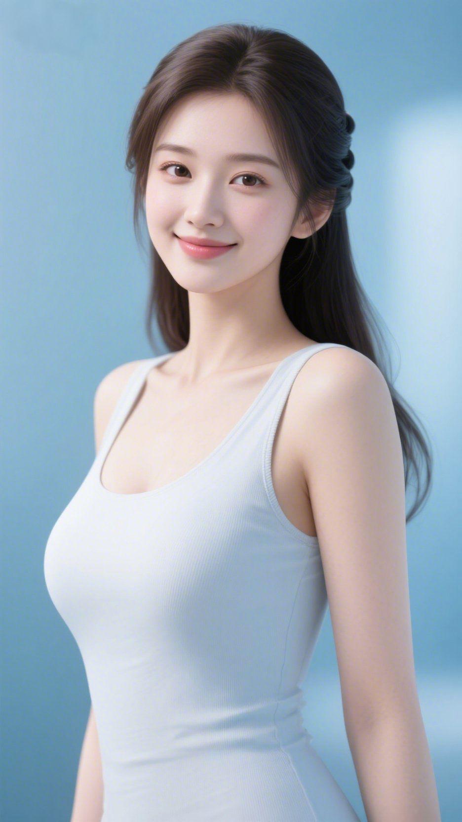 清宁赴时光浅蓝的色调晕开一隅温柔，素净的衣衫衬出自然的松弛感。眉眼间的笑意