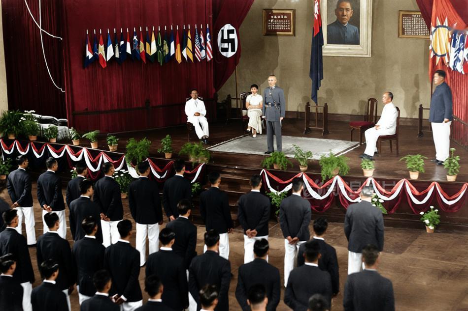 这张照片拍摄于1936年6月，中国国民政府领袖蒋介石在南京接见即将赴德国柏林参加