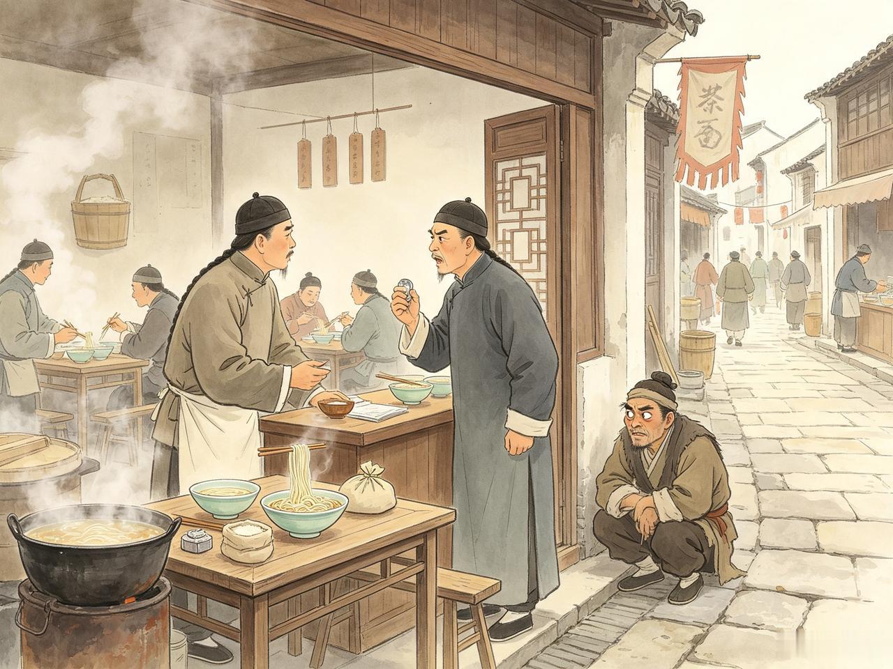 清朝时，苏州城里有一家面馆，生意格外红火，面做得极其鲜美，据说汤里偷偷掺了大烟壳