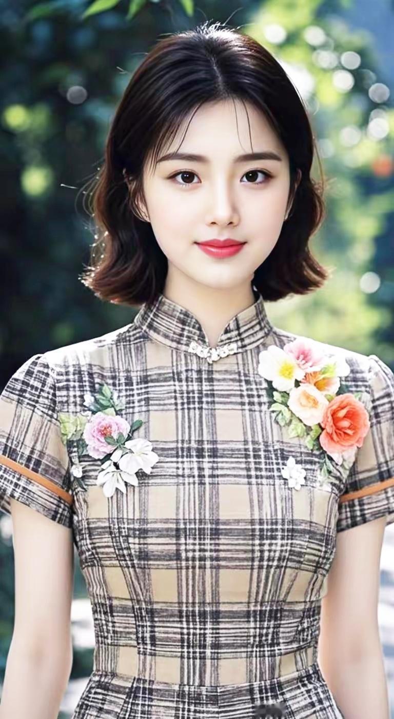 复古风穿搭指南：格纹连衣裙搭配花饰，清新自然，尽显优雅气质。
