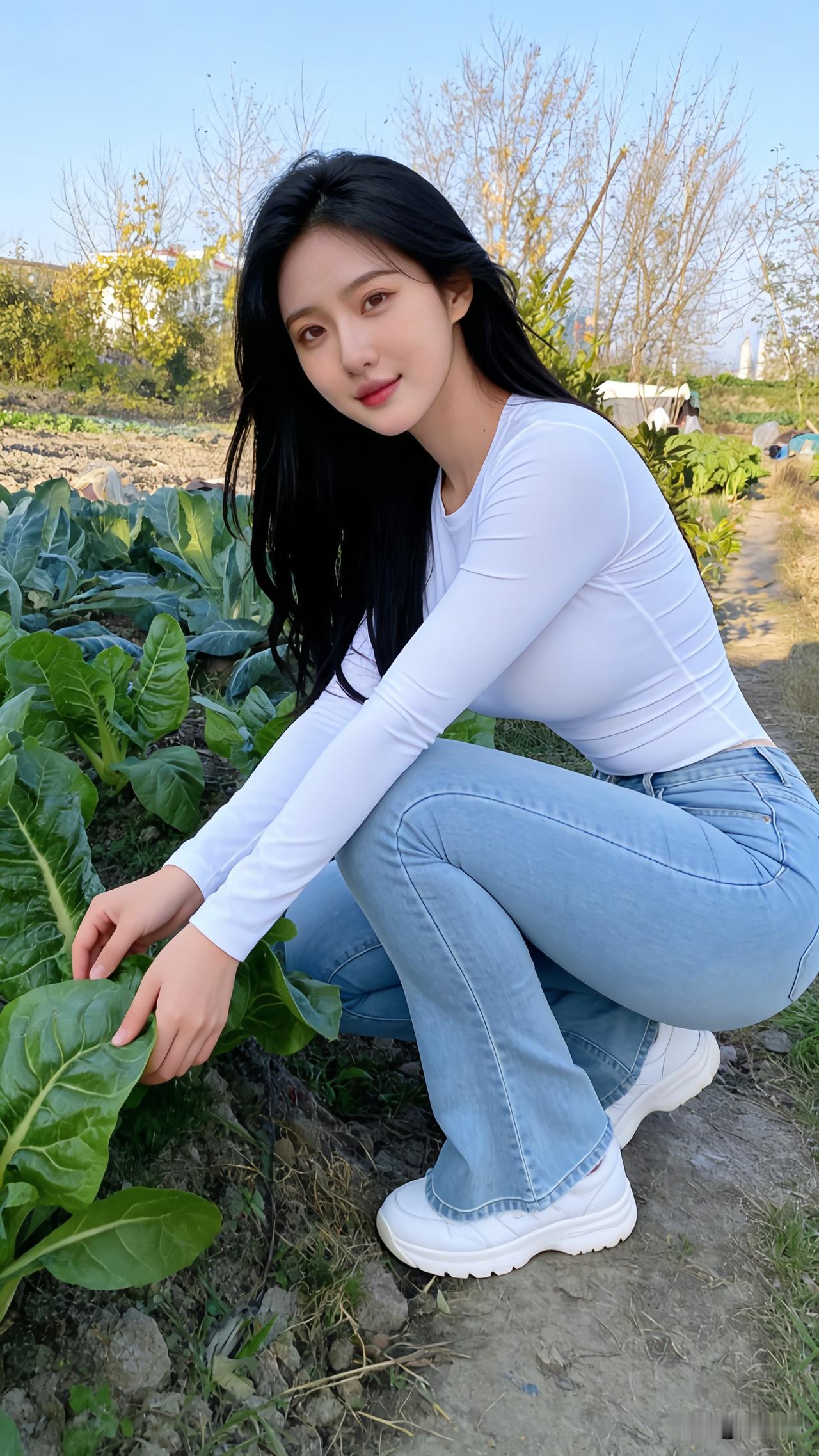 田园少女探访菜园，采摘新鲜蔬菜，感受自然之美！🌿🌸🌼