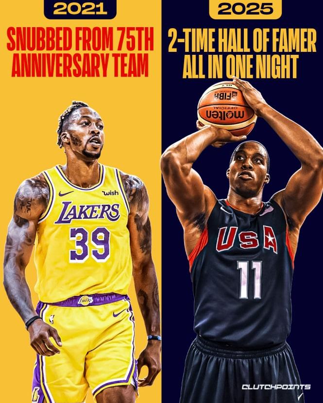 美媒: 霍华德意外落选NBA75大, 但其25年两度入选名人堂
