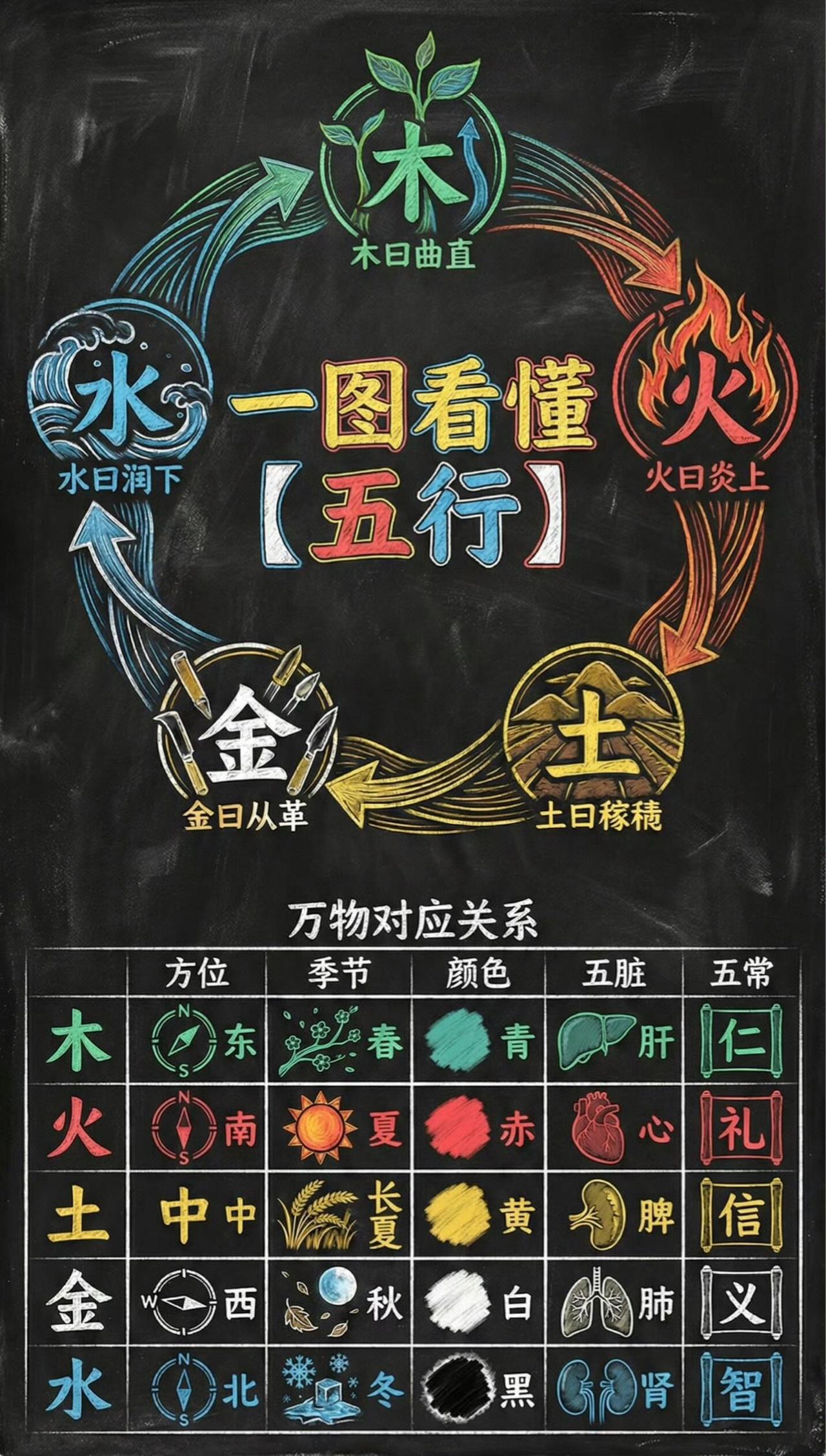 一组粉笔画让你看懂“五行”传统文化...