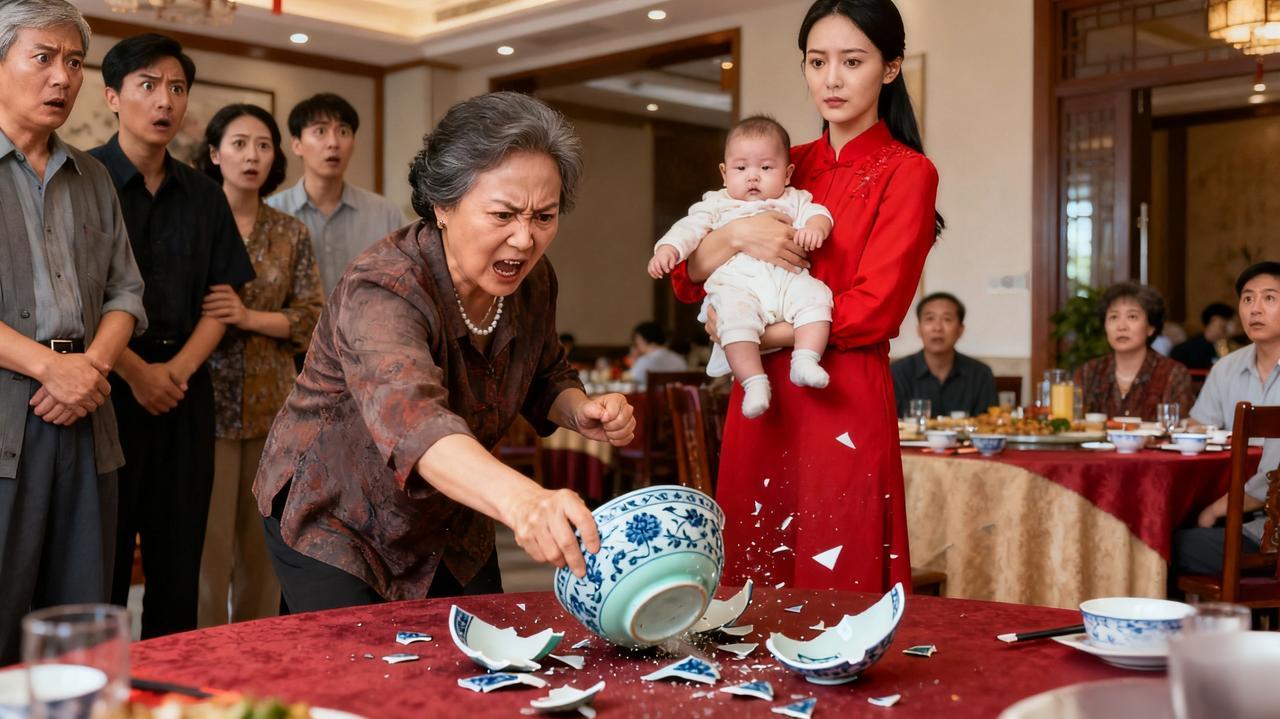 婆婆当着亲戚面摔我陪嫁碗，我掏出手机她脸白了。我儿子满月酒这天，婆婆当着满