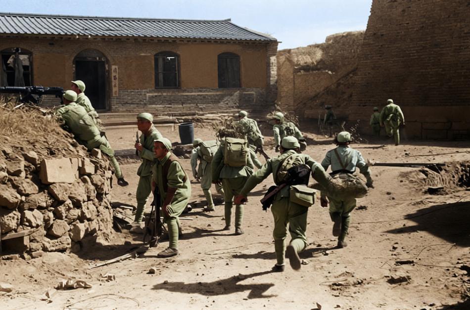 这张照片生动定格了1948年辽沈战役序幕——义县巷战的紧张瞬间。东北野战军战士