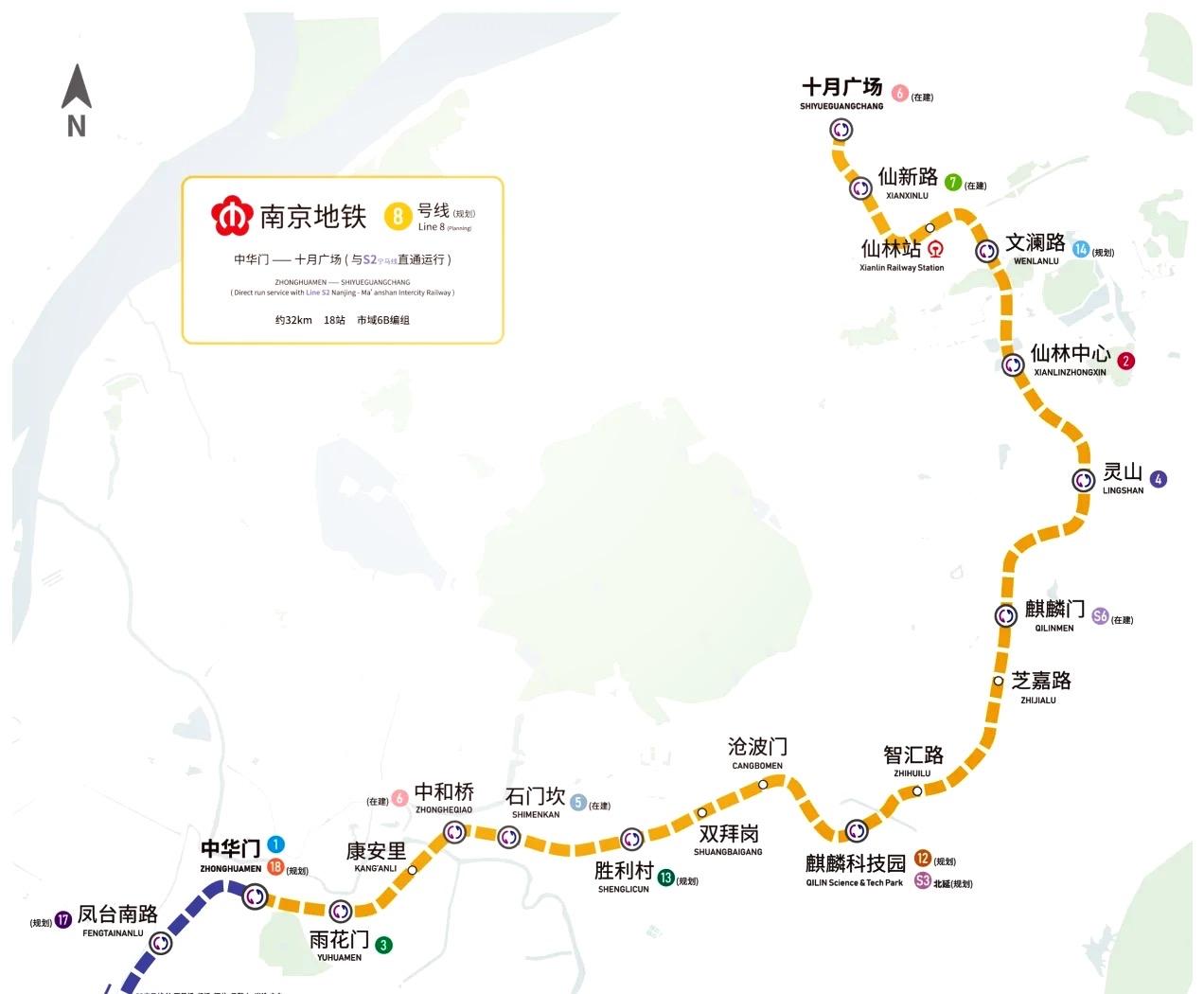 南京地铁8号线规划中的南京地铁8号线全长47.5公里，全部为地下线路，共设置