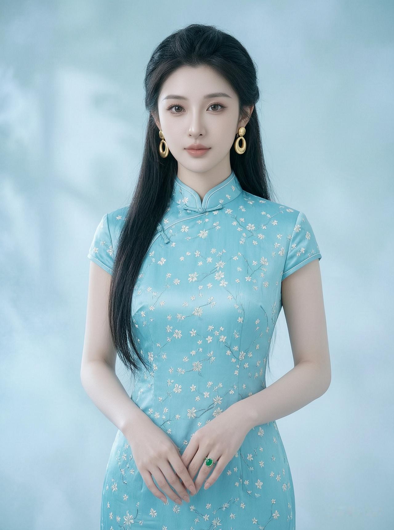 温柔蓝调旗袍，古典优雅，韵味十足