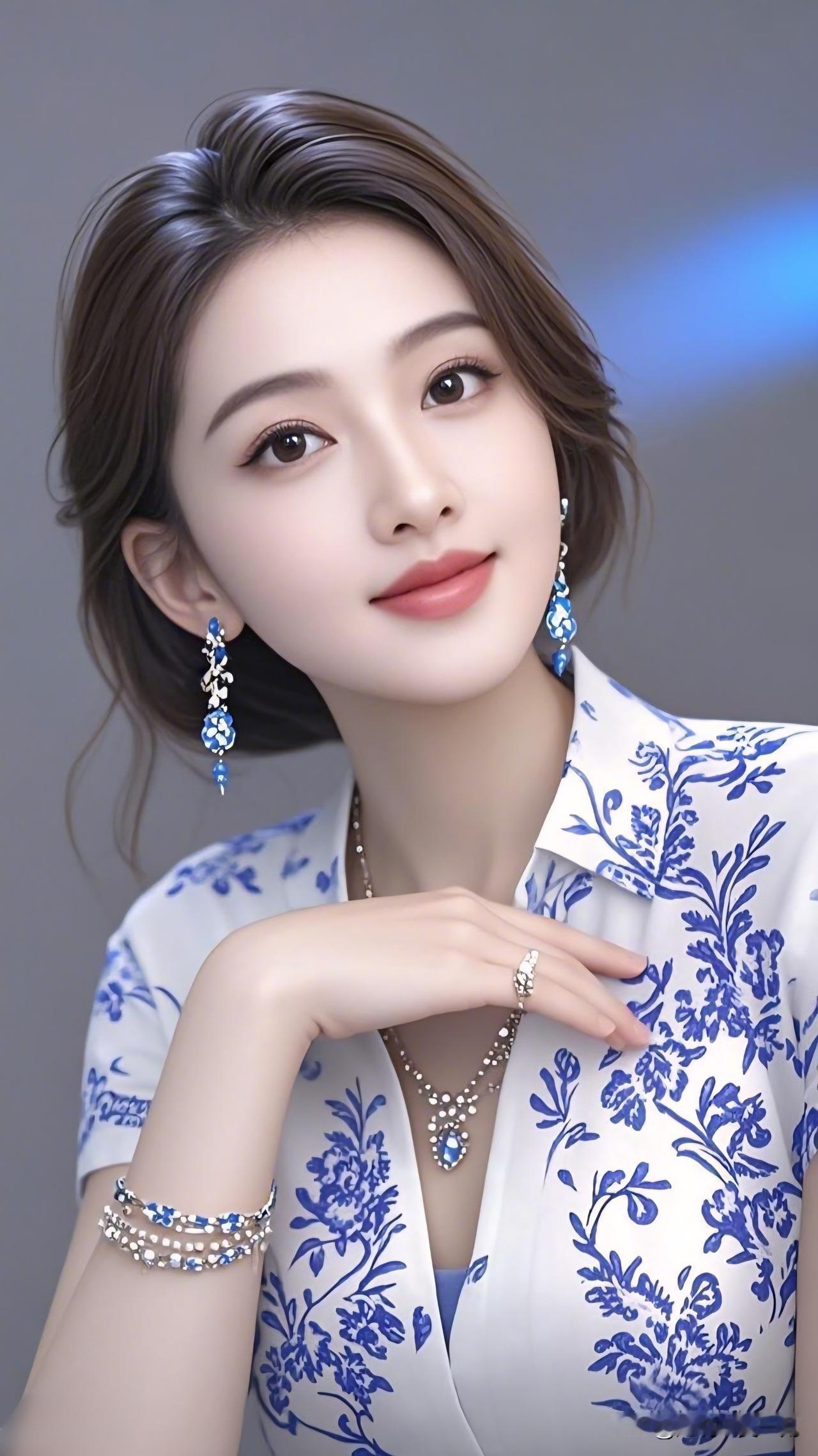 优雅蓝白搭配，闪耀珠宝点缀，尽显东方女性魅力！💎✨有气质的女人给人什么感觉