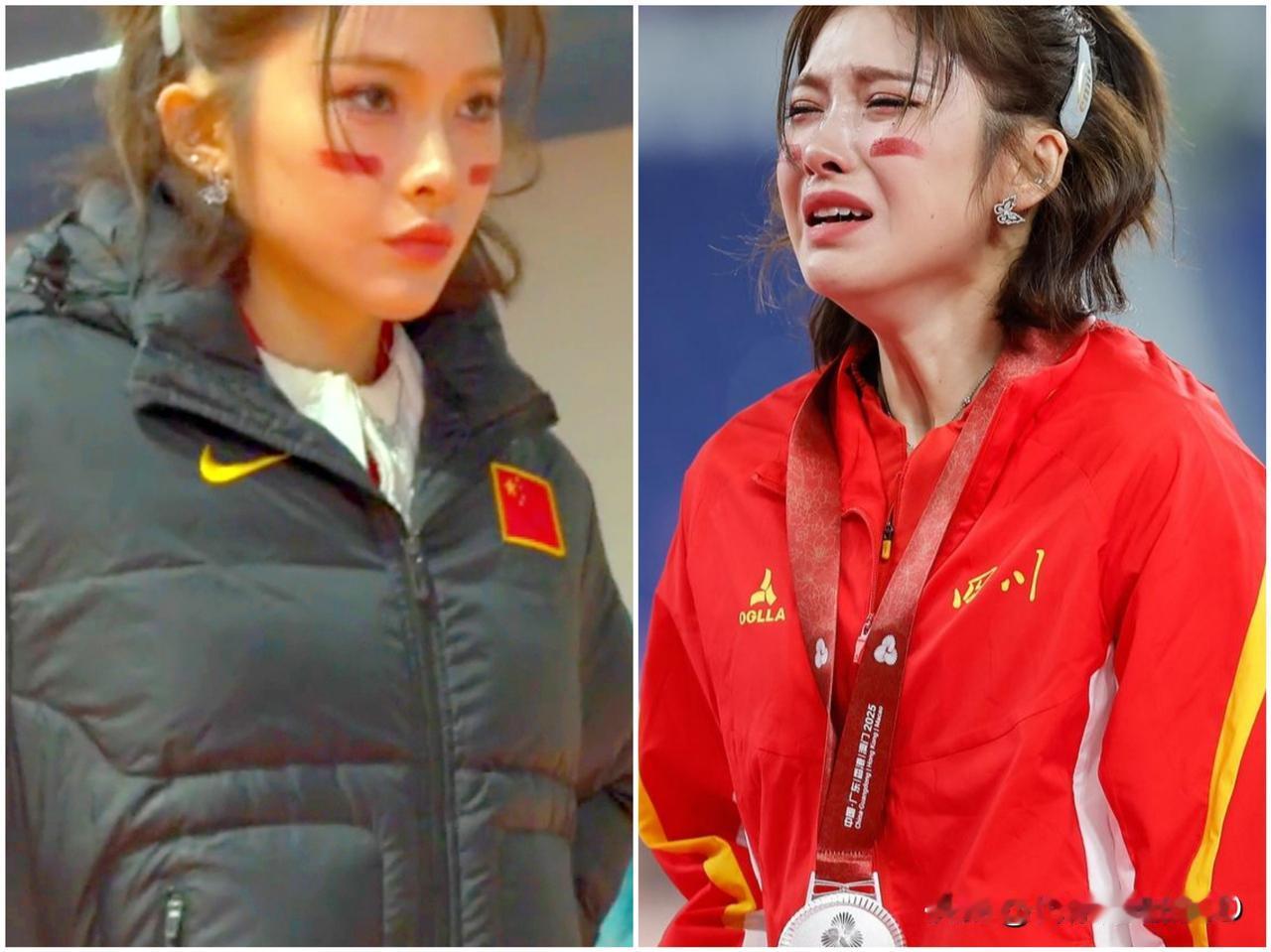 人云：她是最会跨栏的明星!图一：赛前和赛后的反差萌图二：奇装异饰帮助不大图